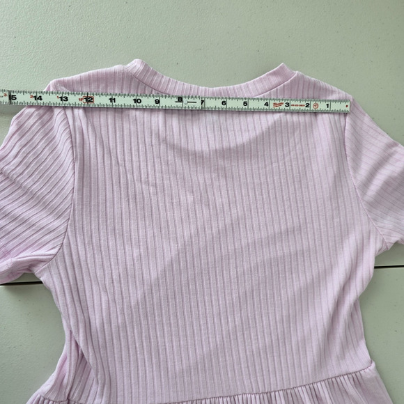 Lily Rose Short Sleeve Ruffle Dress Women's M Pink Textured Fit and Flare - Picture 9 of 14